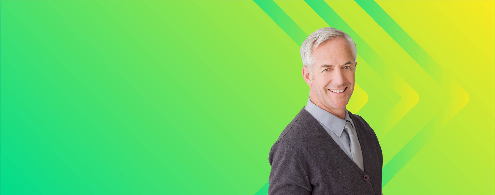 older gentleman in front of a green and yellow abstract